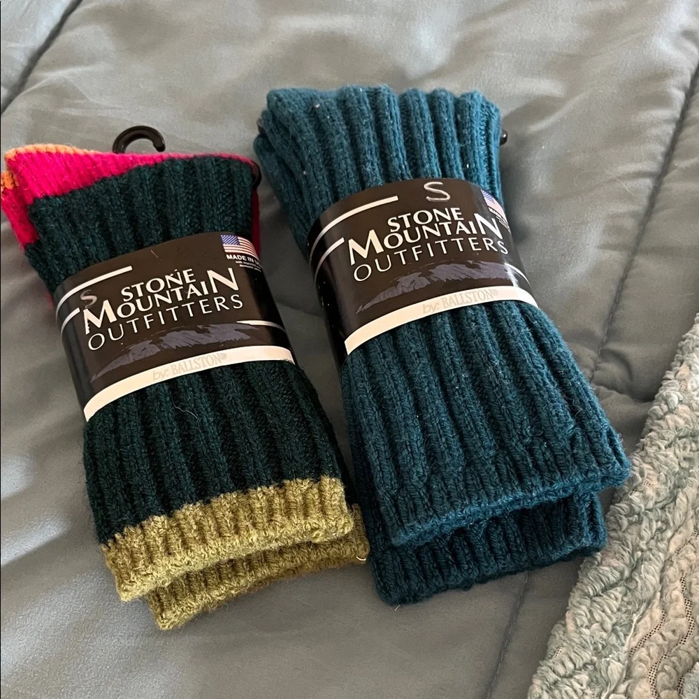 Stone Mountain Accessories Ribbed Crew Socks — Teal, Dark Green & Pink - Picture 9 of 10